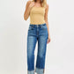 RISEN High Rise Straight Jeans with Distressed Hem - DAVERRI FASHIONS
