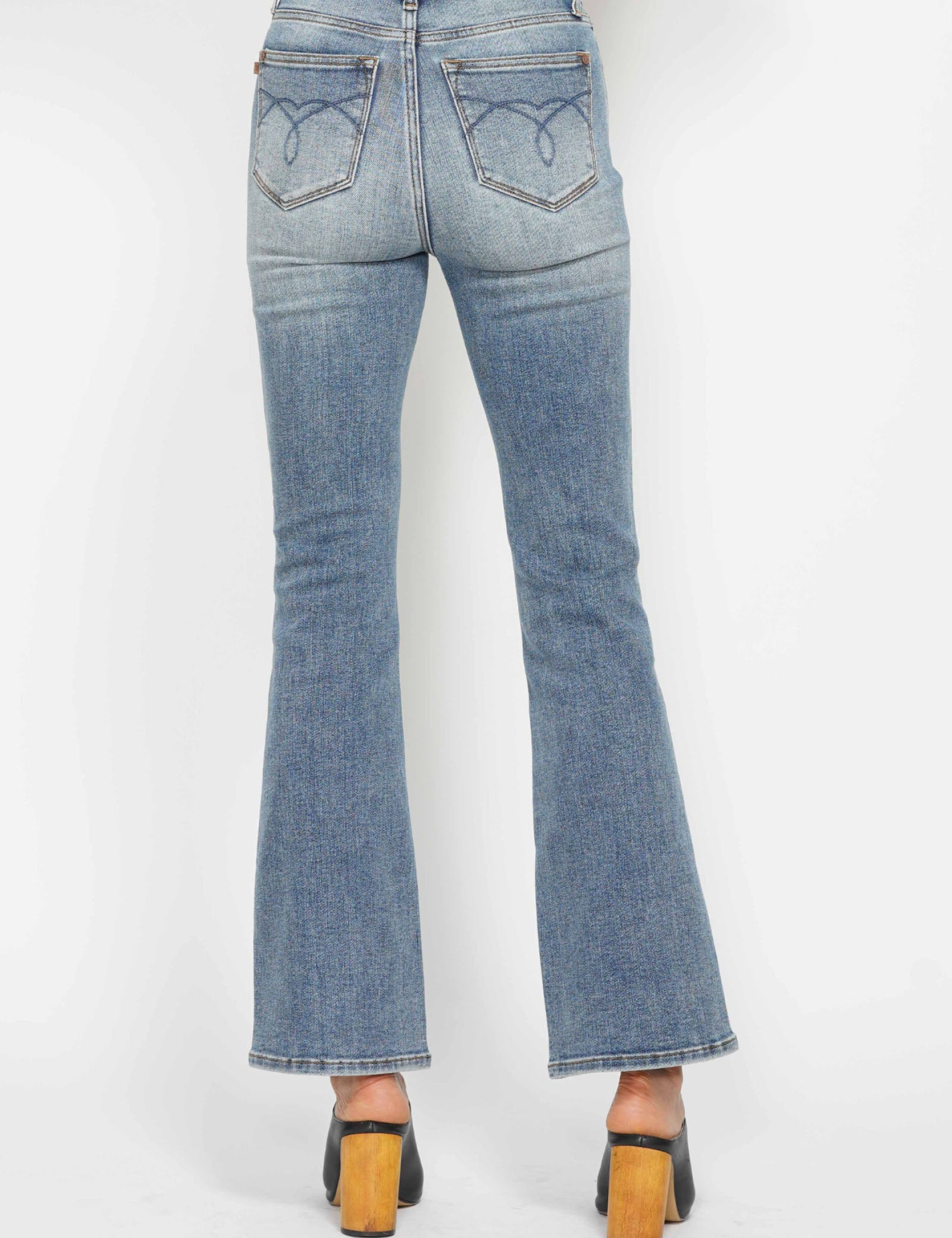 Judy Blue Full Size Tummy Control Back Embroidered Pocketed Bootcut Jeans Plus Size | Daverri Fashions