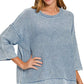Zenana Washed dusty blue textured knit boxy sweater with 3/4 sleeves