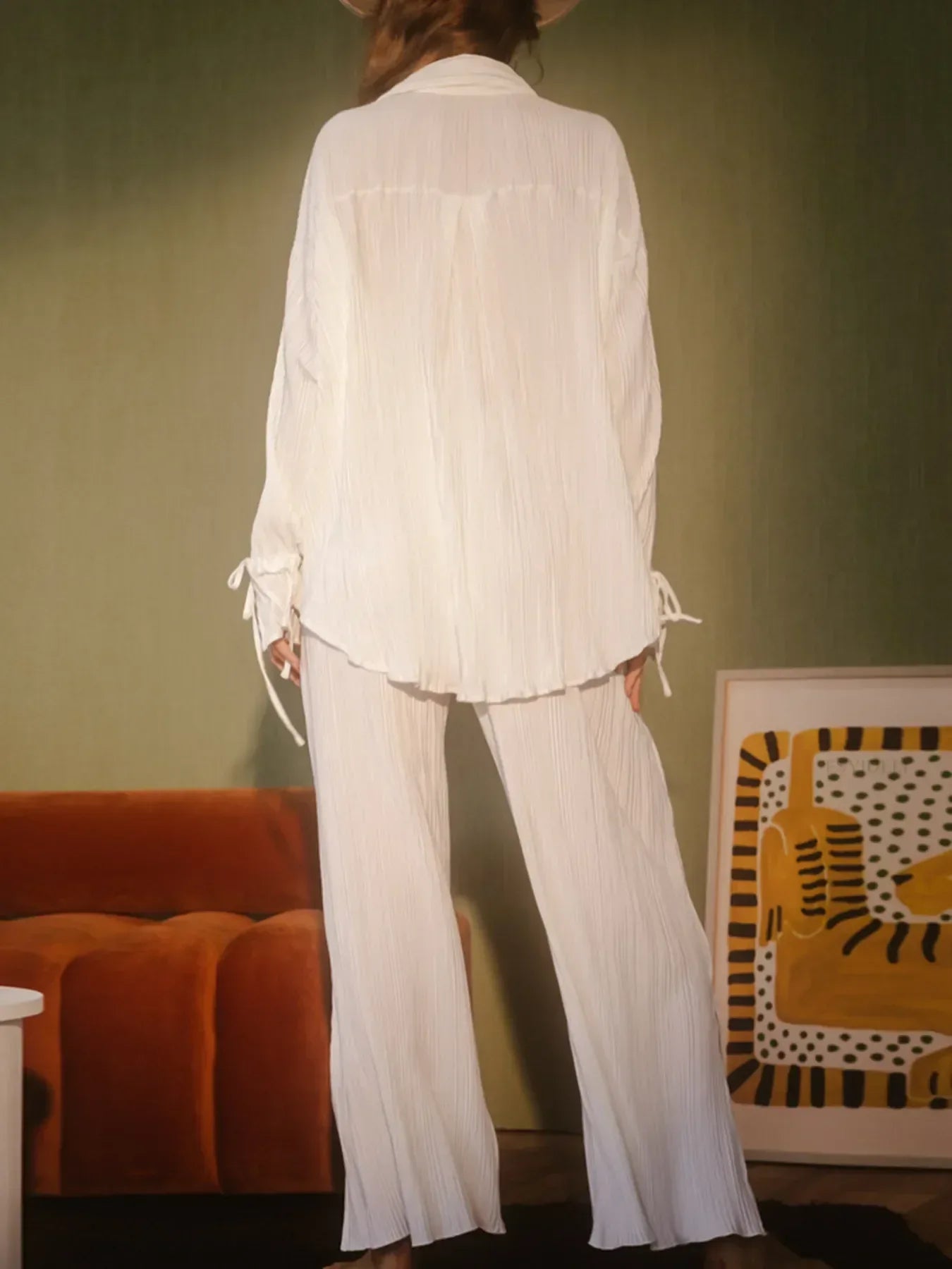 Button Up Long Sleeve Top and Pants Set - DAVERRI FASHIONS