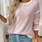 Ribbed Contrast Trim Long Sleeve Top - DAVERRI FASHIONS