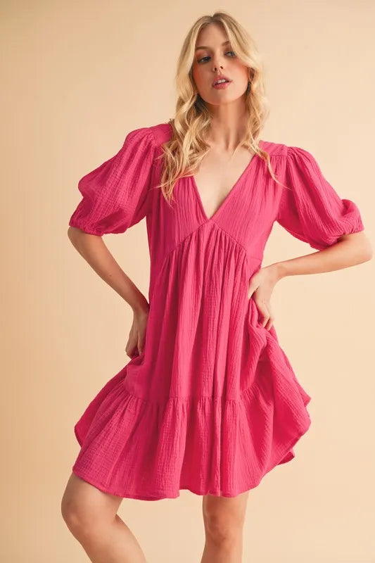 Aemi+Co Tied Back Ruffled Short Sleeve Mini Dress