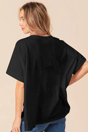 BiBi Sequin Bow Patch Short Sleeve T-Shirt Black | T-Shirts Daverri Fashions