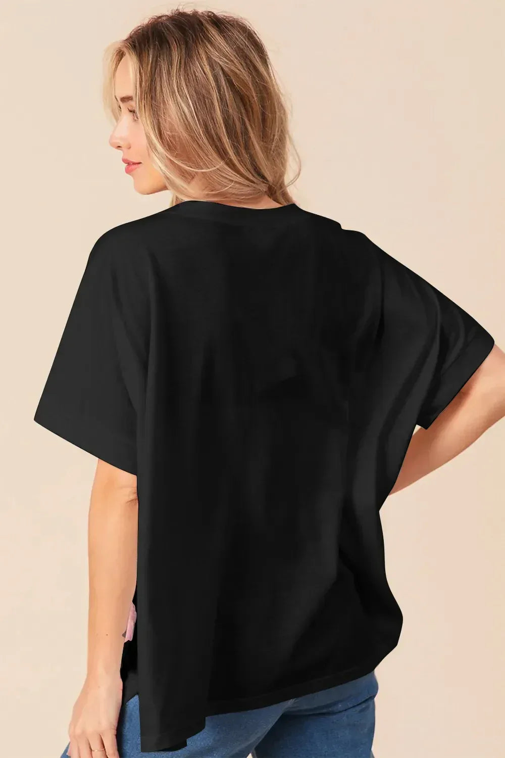 BiBi Sequin Bow Patch Short Sleeve T-Shirt Black - DAVERRI FASHIONS