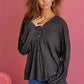 BiBi textured knit hoodie in dark gray with long sleeves and buttoned placket