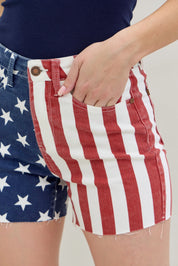 Judy Blue Full Size High Waist Americana Flag Fray Hem Shorts Plus Size | Denim Shorts Daverri Fashions