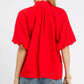 Vibrant red Umgee embroidered boho puff sleeve blouse with gathered neckline
