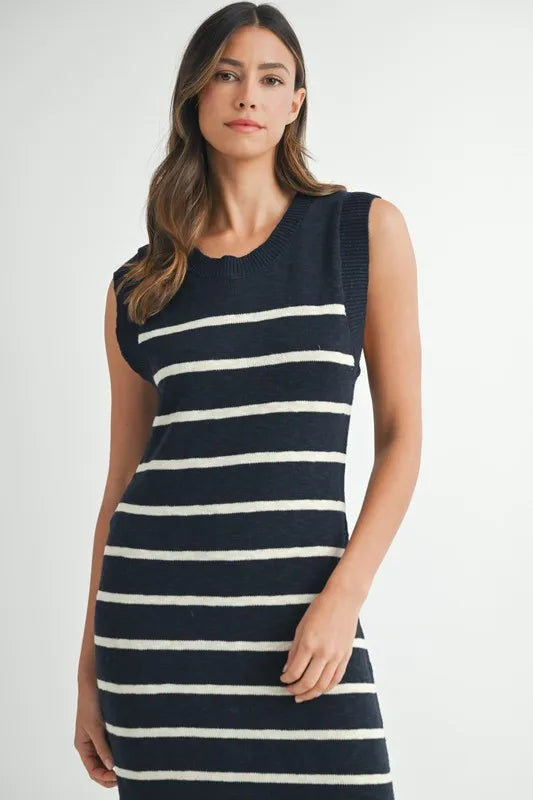 MABLE Sleeveless Stripe Sweater Maxi Side Slit Dress