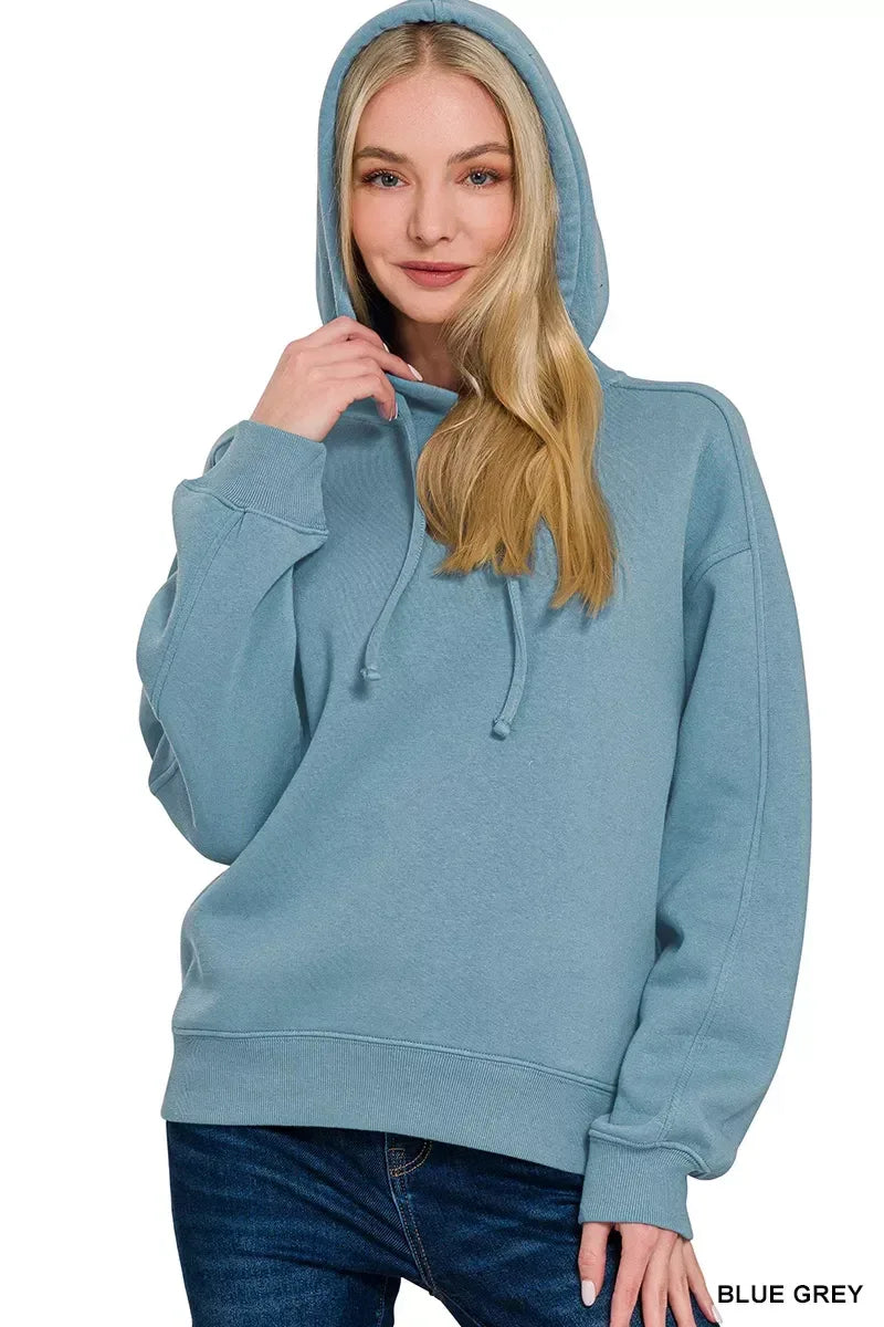 Zenana Drawstring Relaxed Fit Fleece Hoodie - DAVERRI FASHIONS