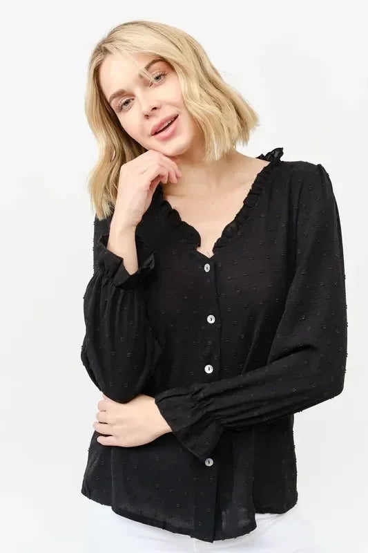 And The Why Polka Dot Ruffle Detailed Blouse Top - DAVERRI FASHIONS