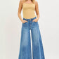 Blue Risen High Rise Ankle Wide Jeans with frayed hem