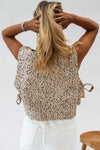 Women’s beige leopard print tie-side sleeveless tank top