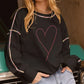 Valentine’s Day Rhinestone Heart Round Neck Long Sleeve Sweatshirt - DAVERRI FASHIONS