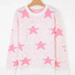 Oversized Star Pattern Ribbed Edge Drop Shoulder Sweater - DAVERRI FASHIONS