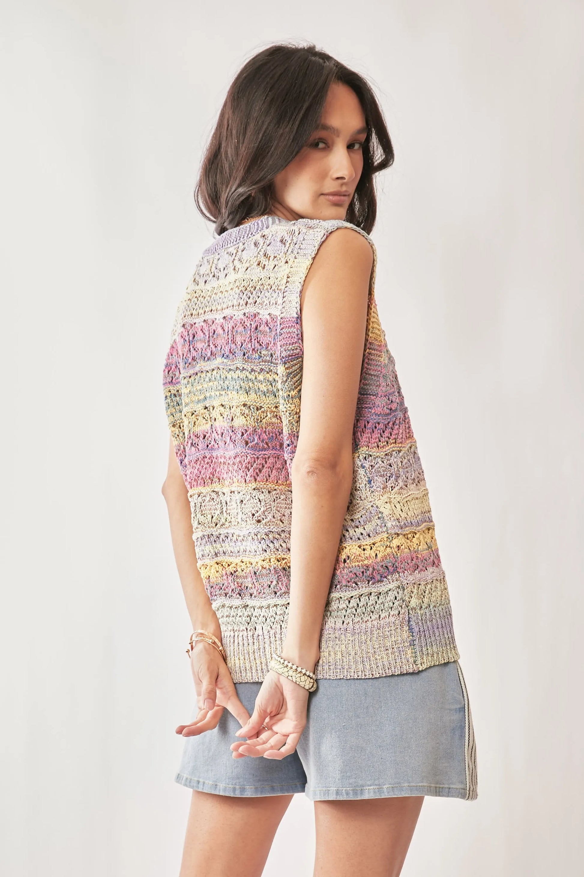 Pastel rainbow striped crochet sleeveless vest by Davi & Dani