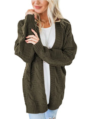 Cable-Knit Open Front Long Sleeve Cardigan | Cardigans Daverri Fashions