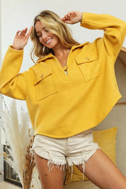 BiBi Flap Pockets Fleece Collared Sweatshirt | Sweatshirts Daverri Fashions