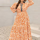 Plus size boho floral print maxi dress in orange and white with silver beaded neckline