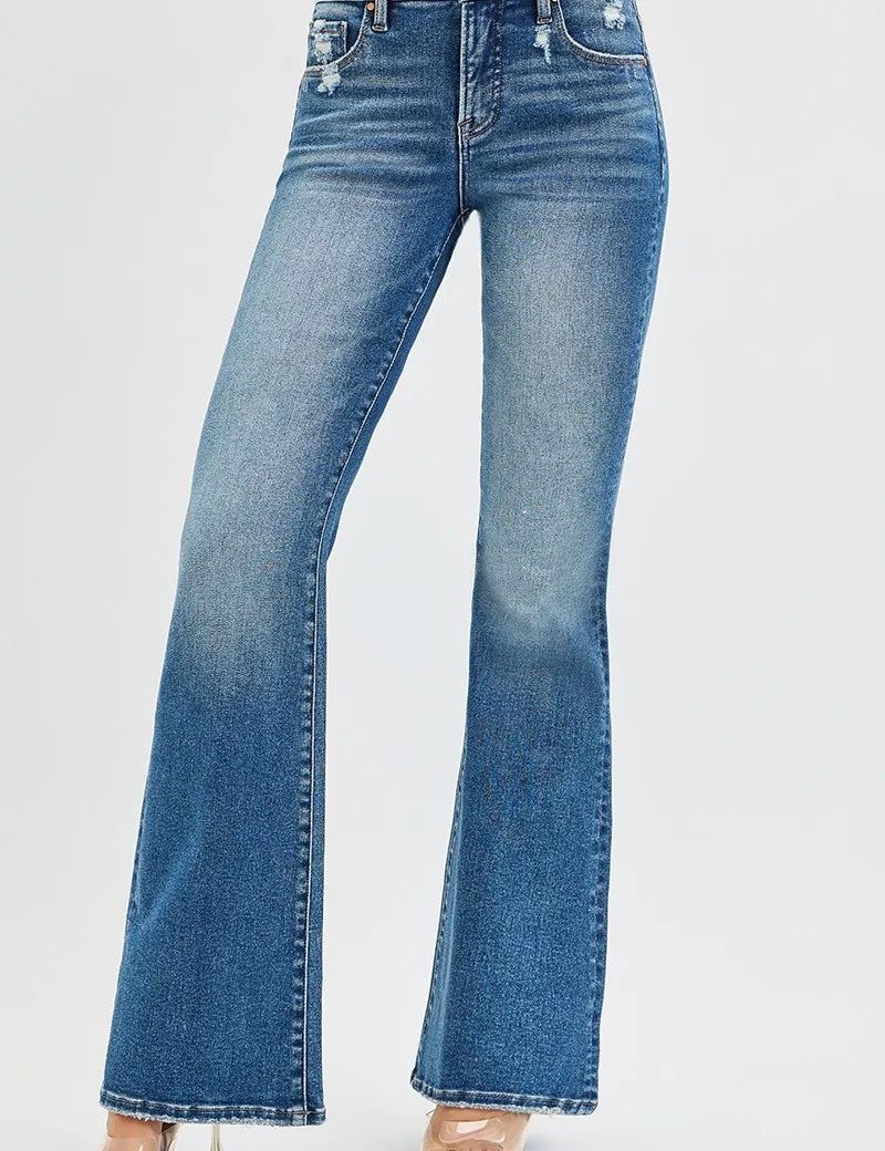 DARK RISEN Full Size Tummy Control High Rise Flare Jeans Plus Size | Jeans Daverri Fashions