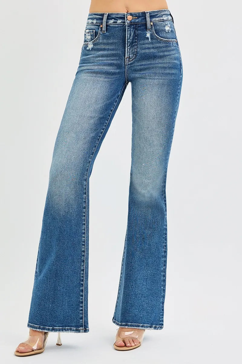DARK RISEN Full Size Tummy Control High Rise Flare Jeans Plus Size | Jeans Daverri Fashions
