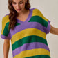 SO ME Mardi Gras loose fit V-neck striped sweater in yellow, green, purple