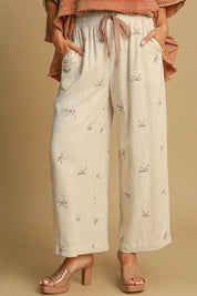 Umgee Lace Drawstring Embroidered Bow Wide Leg Pants | Pants Daverri Fashions