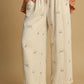 Umgee Lace Drawstring Embroidered Bow Wide Leg Pants Pants