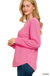 Zenana Full Size Raised Rib Round Neck Long Sleeve Top Plus Size | Daverri Fashions