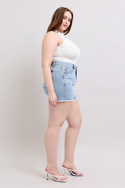 Judy Blue Full Size Tummy Control Raw Hem Denim Shorts Plus Size