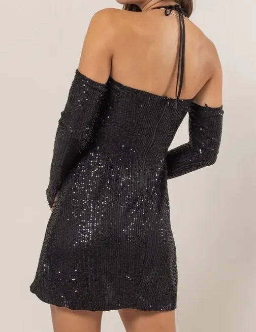 HYFVE Sequin Rosette Halter Mini Dress | Outfit Sets Daverri Fashions