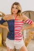 BiBi American Flag Off Shoulder With Front Ruched Top - DAVERRI FASHIONS