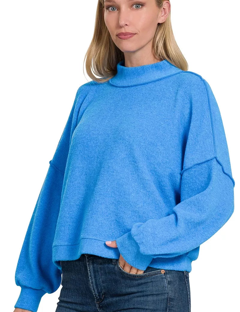 OCEAN BLUE Zenana Brushed Melange Hacci Cropped Sweater | Sweaters Daverri Fashions