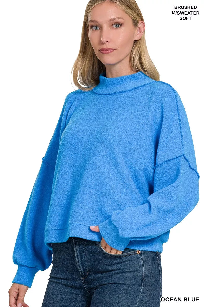 OCEAN BLUE Zenana Brushed Melange Hacci Cropped Sweater | Sweaters Daverri Fashions