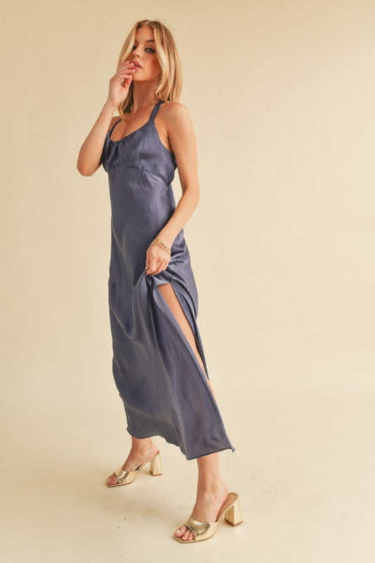 Aemi + Co Ruched Side Slit Cutout Back Maxi Cami Dress Cami Dresses