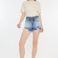 Kancan High Rise Frayed Hem Denim Shorts Denim Shorts