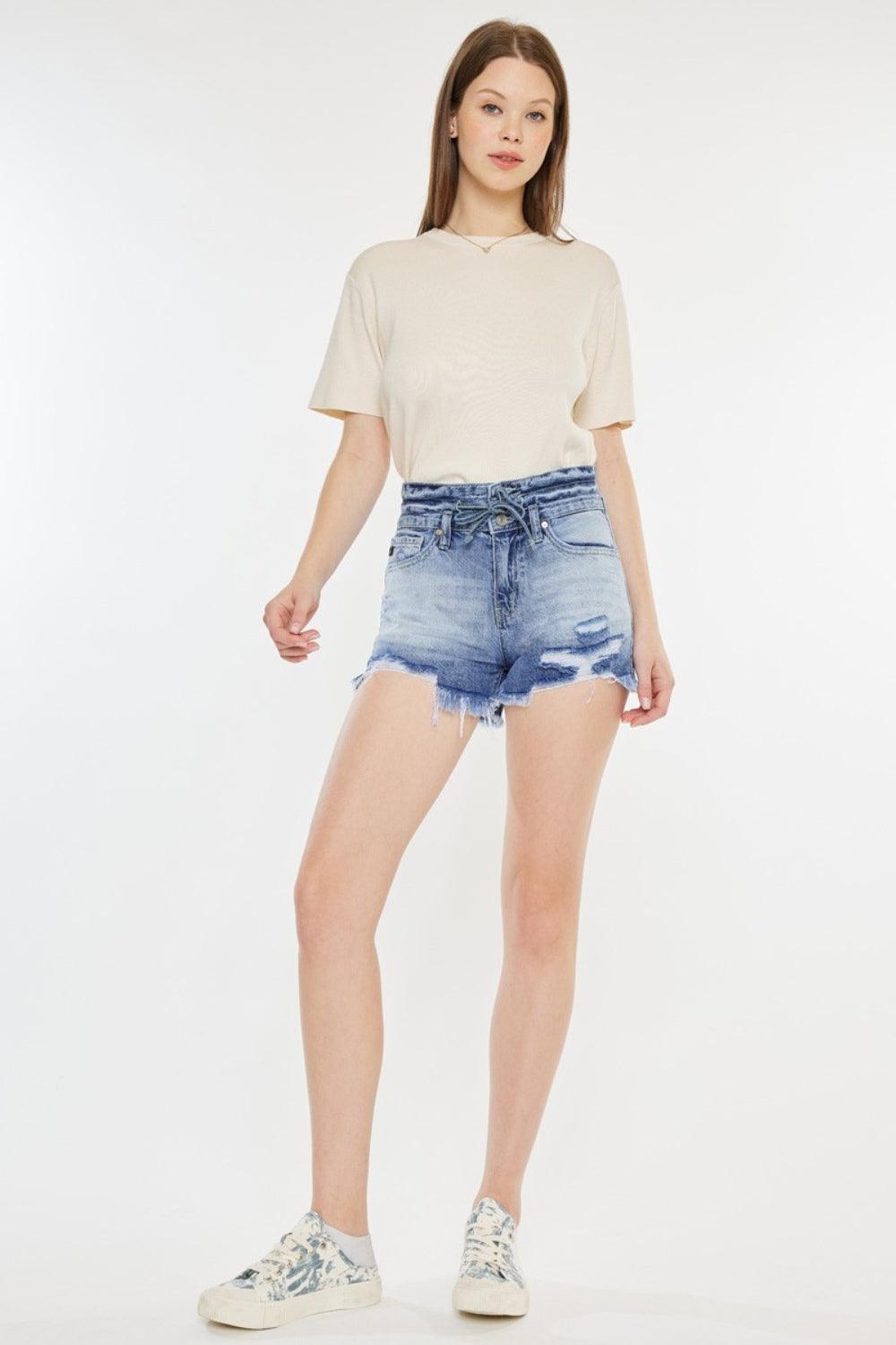 Kancan High Rise Frayed Hem Denim Shorts Denim Shorts
