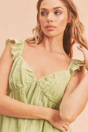 Aemi + Co Sweetheart Neck Ruffled Strap Top Yellow Green | Tops Daverri Fashions