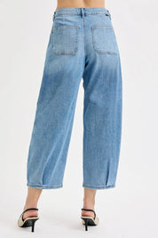 RISEN Full Size Mid Rise Fit Crop Wide Volume Leg Jeans Plus Size | Jeans Daverri Fashions