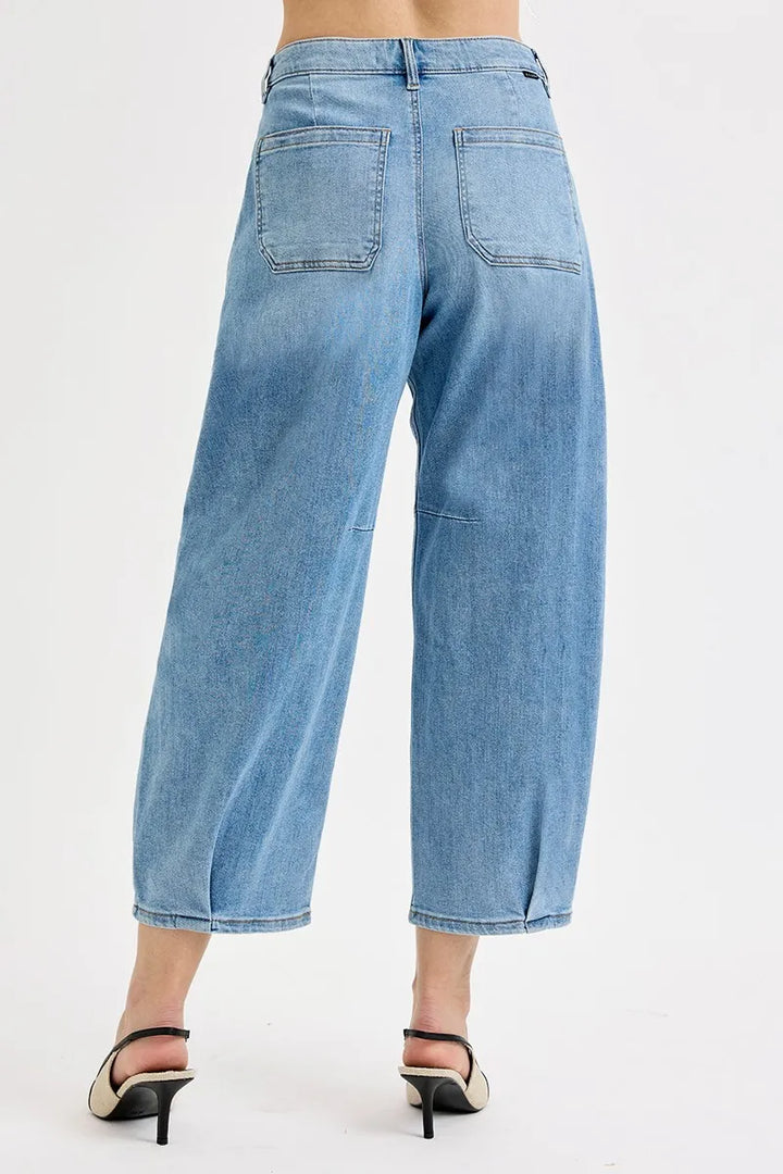 RISEN Full Size Mid Rise Fit Crop Wide Volume Leg Jeans Plus Size Jeans