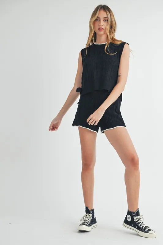 MABLE Side Tie Detail Knit Vest and Shorts Set Shorts Sets
