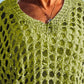 Vibrant lime green crochet long sleeve knit cover up with v-neck lace pattern