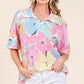 BOMBOM Floral Collared Neck Half Sleeve Top - DAVERRI FASHIONS
