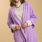 Umgee Full Size Cable Knit Open Front Long Sleeve Cardigan Lilac 1XL 2XL Cardigans