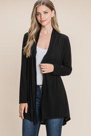 Black BOMBOM Open Front Long Sleeve Cardigan | Daverri Fashions