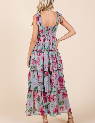 Mittoshop Layered Floral Sweetheart Neck Maxi Dress