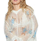 POL Star Openwork Long Sleeve Hooded Knit Cover Up