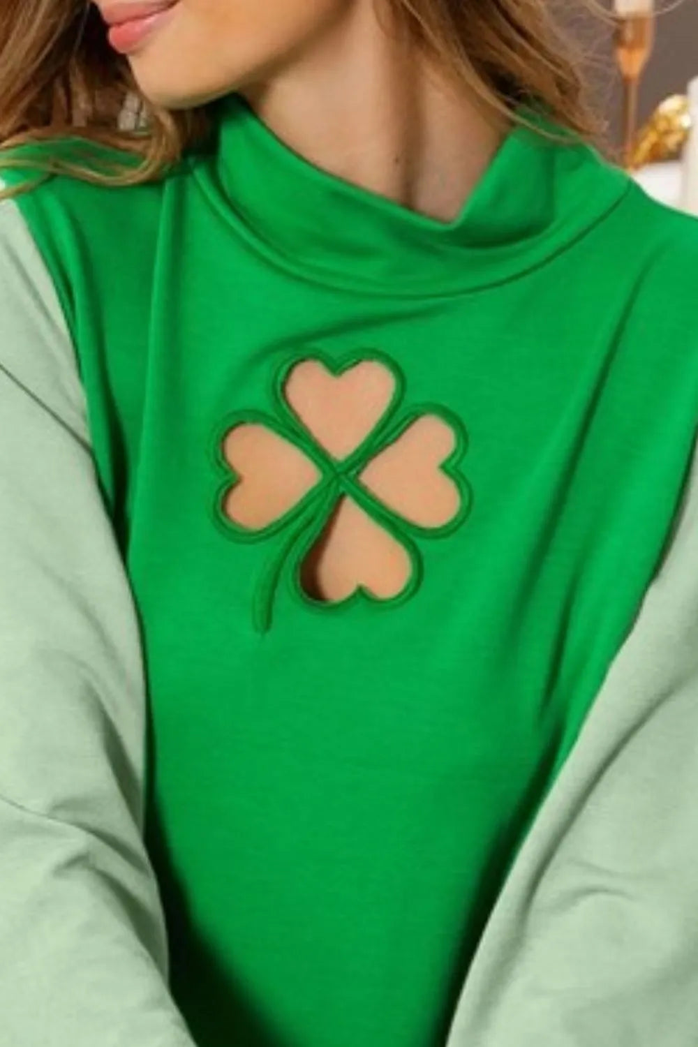 BiBi Ft Color Block Clover Cut Out Puff Sleeves Top | Tops Daverri Fashions