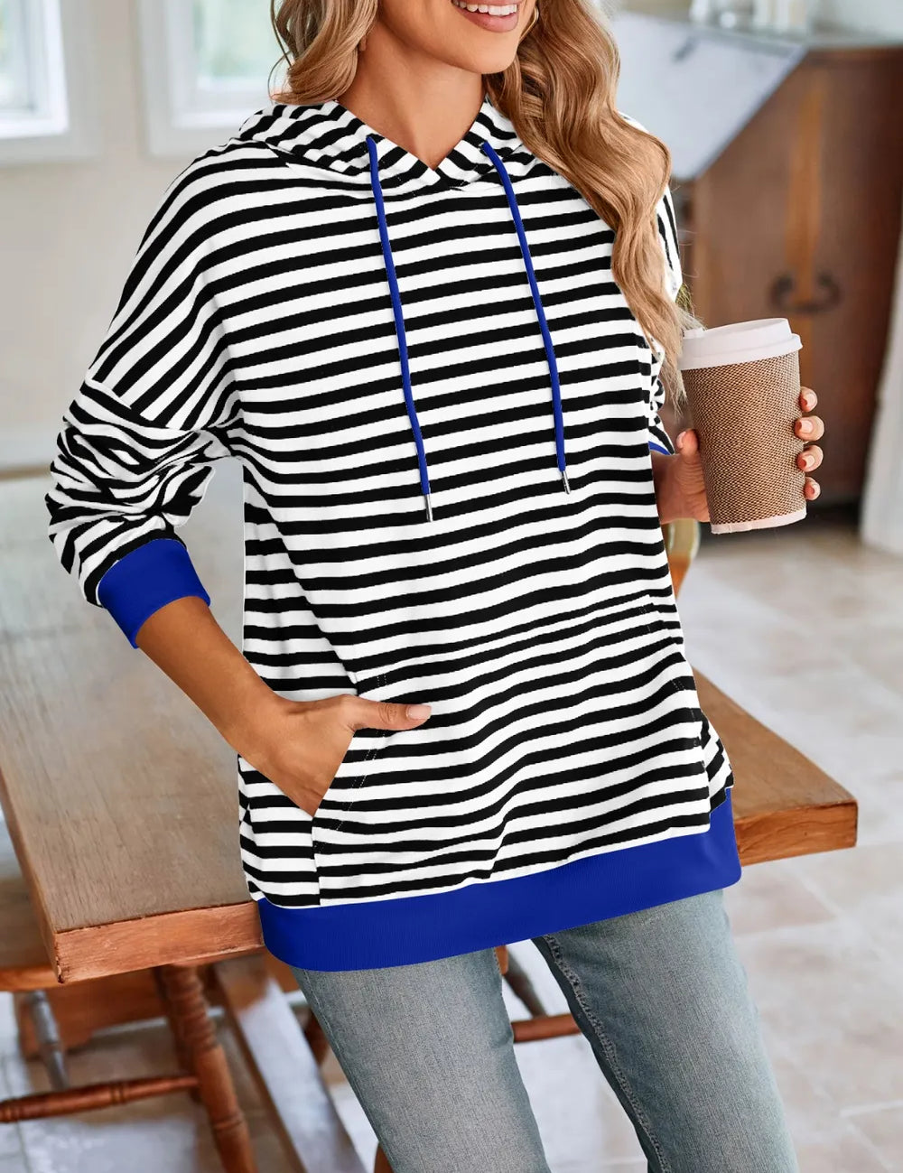 Lovelet Drawstring Striped Long Sleeve Hoodie | Hoodies Daverri Fashions
