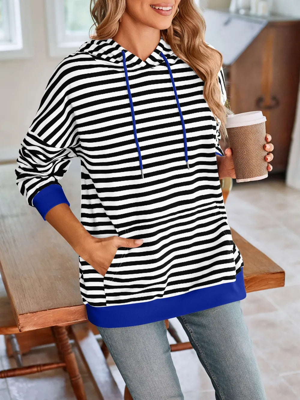 Lovelet Drawstring Striped Long Sleeve Hoodie | Hoodies Daverri Fashions