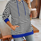 Lovelet Drawstring Striped Long Sleeve Hoodie - DAVERRI FASHIONS